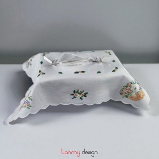 Tissue box cover with flower basket embroidery